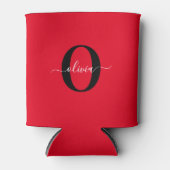 Aangepaste monogram scriptnaam rood zwart wit blikjeskoeler (Voorkant)