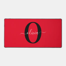 Aangepaste monogram scriptnaam rood zwart wit bureaumat