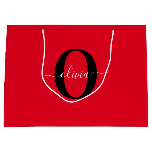 Aangepaste monogram scriptnaam rood zwart wit groot cadeauzakje (Voorkant)