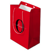 Aangepaste monogram scriptnaam rood zwart wit medium cadeauzakje (Achterkant Gekanteld)