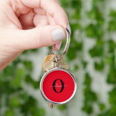 Aangepaste monogram scriptnaam rood zwart wit sleutelhanger (Hand)