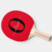 Aangepaste monogram scriptnaam rood zwart wit tafeltennisbatje (Zijkant)