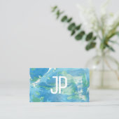 Aangepaste monogram Sjabloon Blauw groen Abstract Visitekaartje (Staand voorkant)
