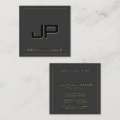 Aangepaste Monogram Sjabloon Elegant Zwart & Goud Vierkante Visitekaartje (Voorkant / Achterkant)