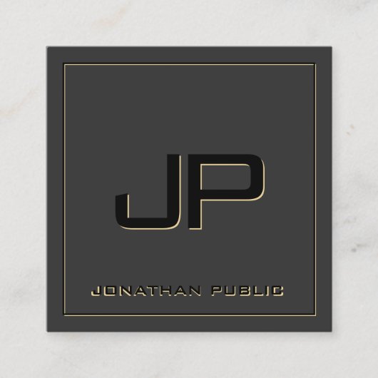 Aangepaste Monogram Sjabloon Elegant Zwart & Goud Vierkante Visitekaartje (Voorkant)