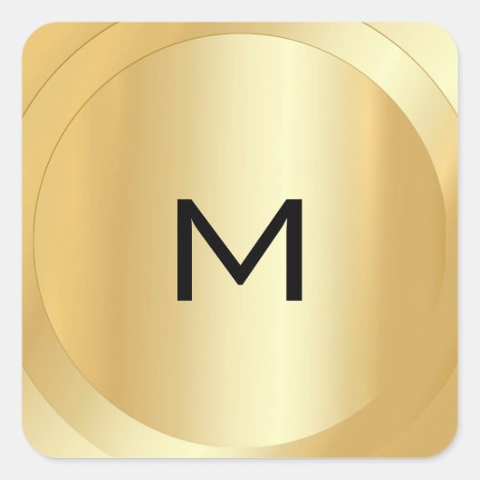 Aangepaste monogram Sjabloon Faux Gold Modern Vierkante Sticker (Voorkant)