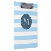 Aangepaste Monogram Sky Blue en Navy Bold Stripes Klembord (Rechts)