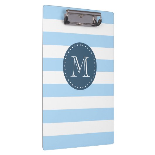 Aangepaste Monogram Sky Blue en Navy Bold Stripes Klembord (Rechts)