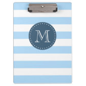 Aangepaste Monogram Sky Blue en Navy Bold Stripes Klembord (Voorkant)