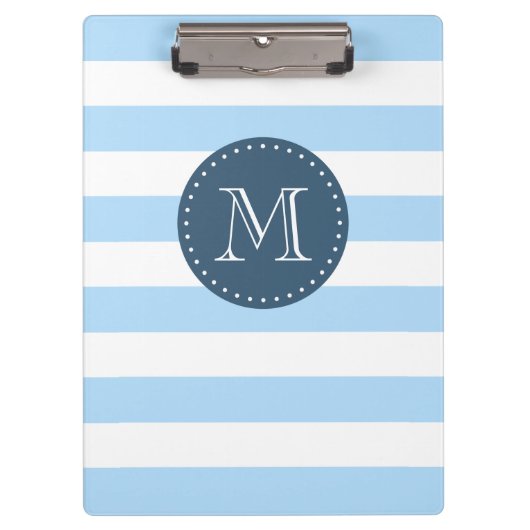 Aangepaste Monogram Sky Blue en Navy Bold Stripes Klembord (Voorkant)
