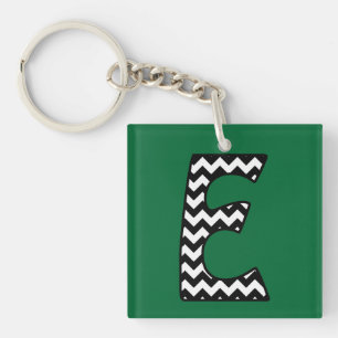 Aangepaste Monogram Sleutelhanger: E: zwart, witte Sleutelhanger