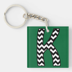 Aangepaste Monogram Sleutelhanger: K: zwart, witte Sleutelhanger