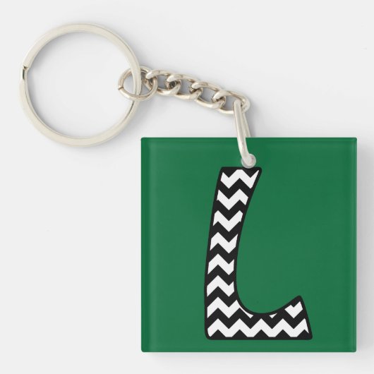 Aangepaste Monogram Sleutelhanger: L: zwart, witte Sleutelhanger (voorkant)