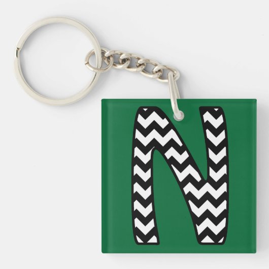 Aangepaste monogram Sleutelhanger: N: zwart, witte Sleutelhanger (voorkant)