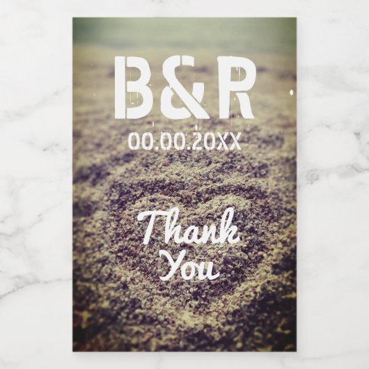 Aangepaste monogram strand bruiloft foto mini fles wijn etiket (Enkel label)