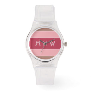Aangepaste monogram stripes Pattern-horloges Horloge
