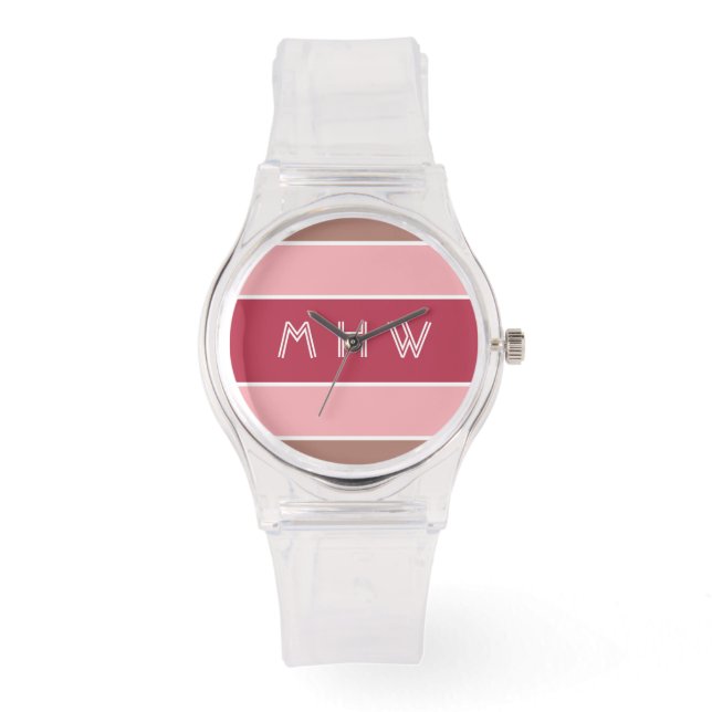 Aangepaste monogram stripes Pattern-horloges Horloge (Voorkant)