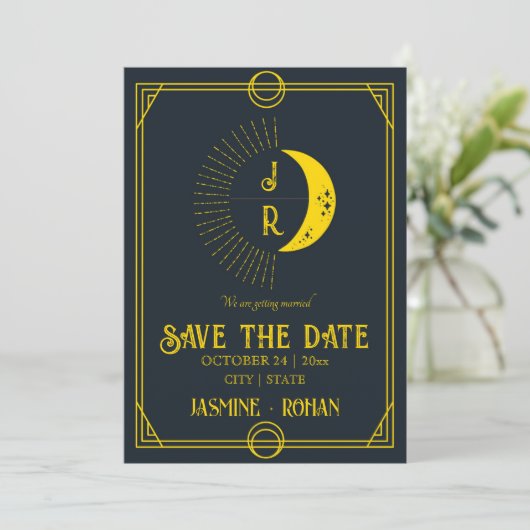 Aangepaste Monogram tarot kaart bruiloft opslaan v (Staand voorkant)