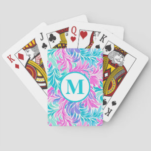 Aangepaste Monogram Teal Roze Bloem Pokerkaarten