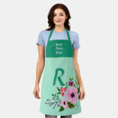 Aangepaste Monogram Thanksgiving Bloemgroen Schort (Gedragen)