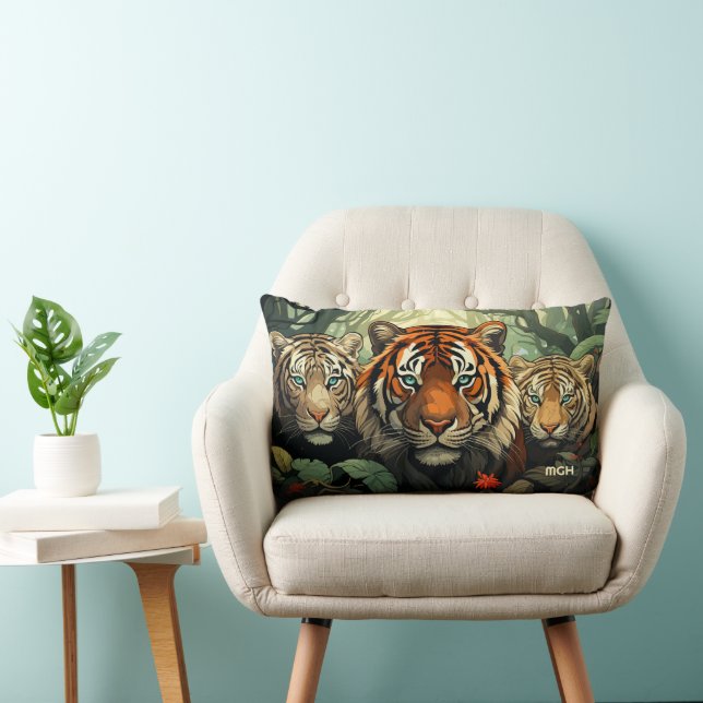 Aangepaste Monogram Tigers illustratie Kussen (Stoel)