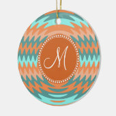 Aangepaste monogram tribaal koraal Aqua Ripples-go Keramisch Ornament (Links)