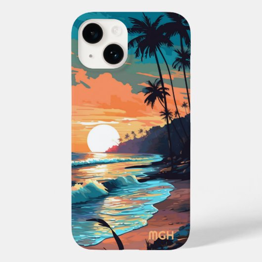 Aangepaste Monogram Tropical Beach Sunset Case-Mate iPhone Case (Achterkant)