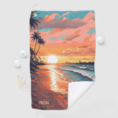 Aangepaste Monogram Tropical Beach Sunset Golfhanddoek (Insitu)