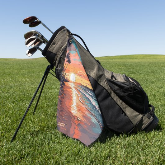 Aangepaste Monogram Tropical Beach Sunset Golfhanddoek (Groen)