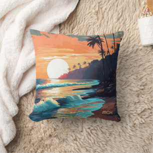 Aangepaste Monogram Tropical Beach Sunset Kussen
