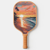 Aangepaste Monogram Tropical Beach Sunset Pickleball Paddle (Voorkant)