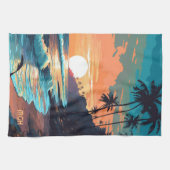 Aangepaste Monogram Tropical Beach Sunset Theedoek (Horizontaal)