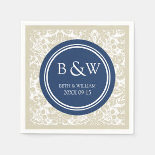 Aangepaste Monogram Trouwservet Beige Blue Damask Servetten