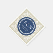 Aangepaste Monogram Trouwservet Beige Blue Damask Servetten (Hoek)