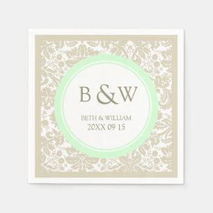 Aangepaste Monogram Trouwservet Beige Mint Damask Servetten