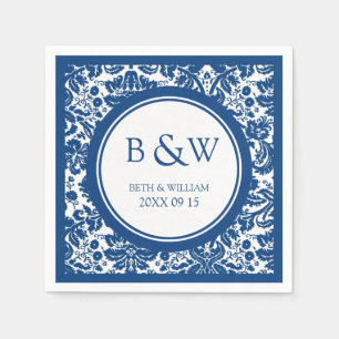Aangepaste Monogram Trouwservet Blauw Damast Servet