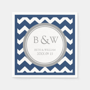 Aangepaste Monogram Trouwservet Blauw Grijs Chevro Servet