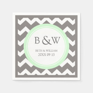 Aangepaste Monogram Trouwservet Mint Grijs Chevron Servetten