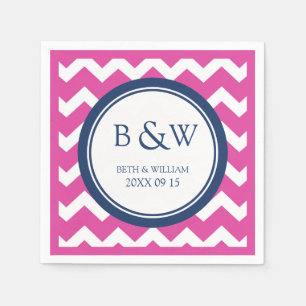 Aangepaste Monogram Trouwservet Roze Blauw Chevron Servetten