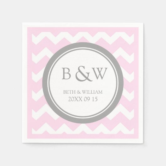 Aangepaste Monogram Trouwservet Roze Grijs Chevron Servetten (Voorkant)