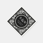 Aangepaste Monogram Trouwservet Zwart Wit Damast Servetten (Hoek)