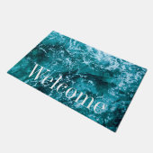 Aangepaste Monogram Turquoise Zee Waves Deurmat (Schuin)