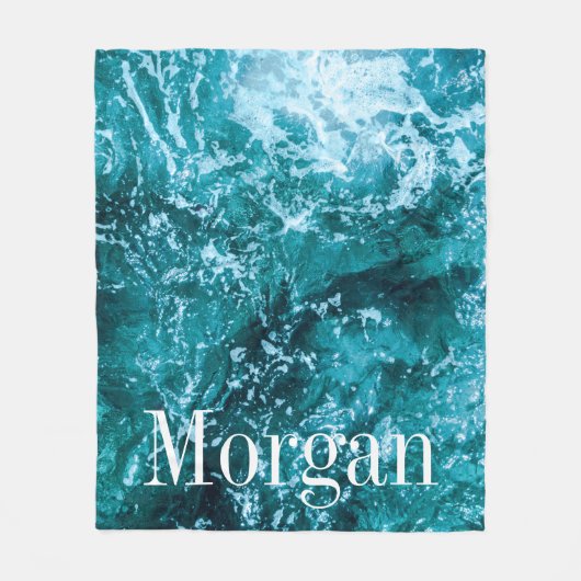 Aangepaste Monogram Turquoise Zee Waves Fleece Deken (Voorkant)