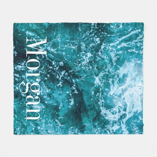 Aangepaste Monogram Turquoise Zee Waves Fleece Deken (Voorkant (Horizontaal))