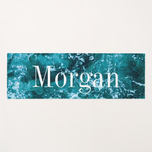 Aangepaste Monogram Turquoise Zee Waves Yogamat (Voorkant (horizontaal))
