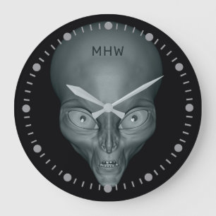Aangepaste monogram UFO Alien wandklokken Grote Klok