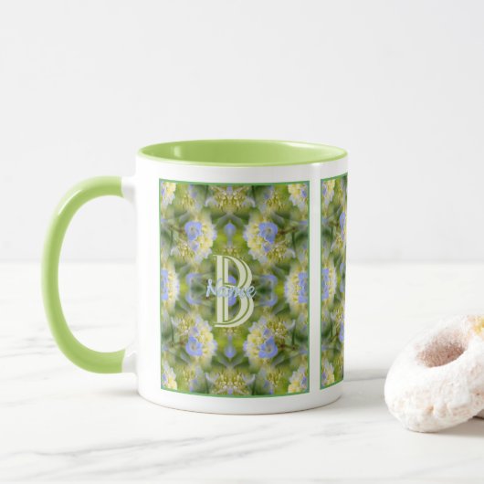 Aangepaste Monogram Uw Initiële Naam Hydrangea Blo Mok (Met donut)