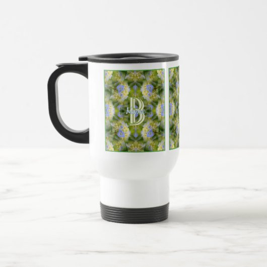 Aangepaste monogram Uw initiële naam Hydrangea blo Reisbeker (Links)
