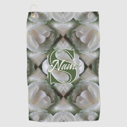 Aangepaste Monogram Uw Initiële Naam Witte Roos Golfhanddoek (Voorkant)