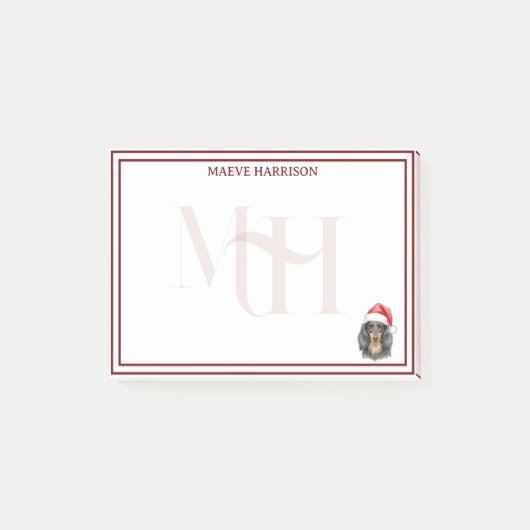 Aangepaste Monogram Vakantie Teckel Santa Hat Post-it® Notes (Voorkant)